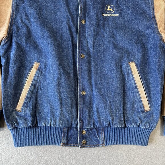VTG Turning Point John Deere Denim Jacket 90s Mens M Bomber Embroidered Logo - Picture 3 of 14
